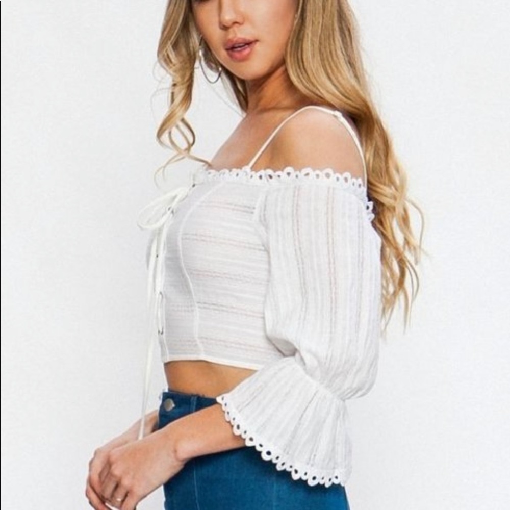 Flying Tomato Off The Shoulder Crop Top - Picture 3 of 4